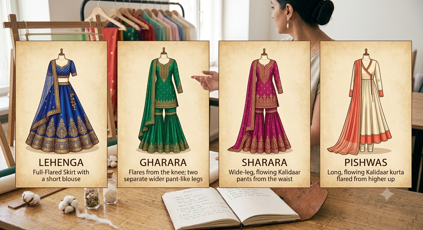 Lehenga, Gharara, Sharara and Pishwas: What Is the Difference?