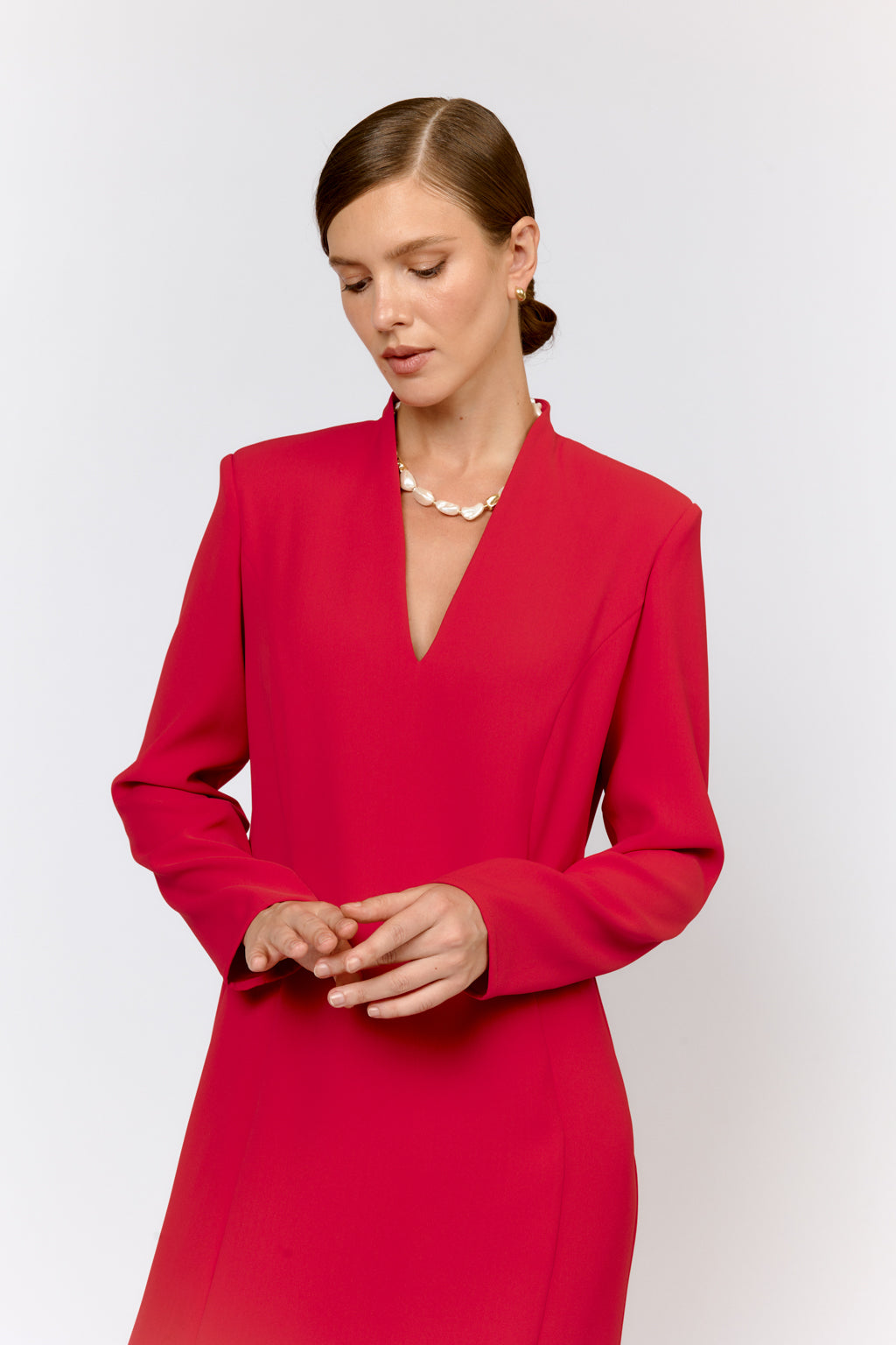 Luxury Crimson Red Midi Dress | V-Neck Slit Midi