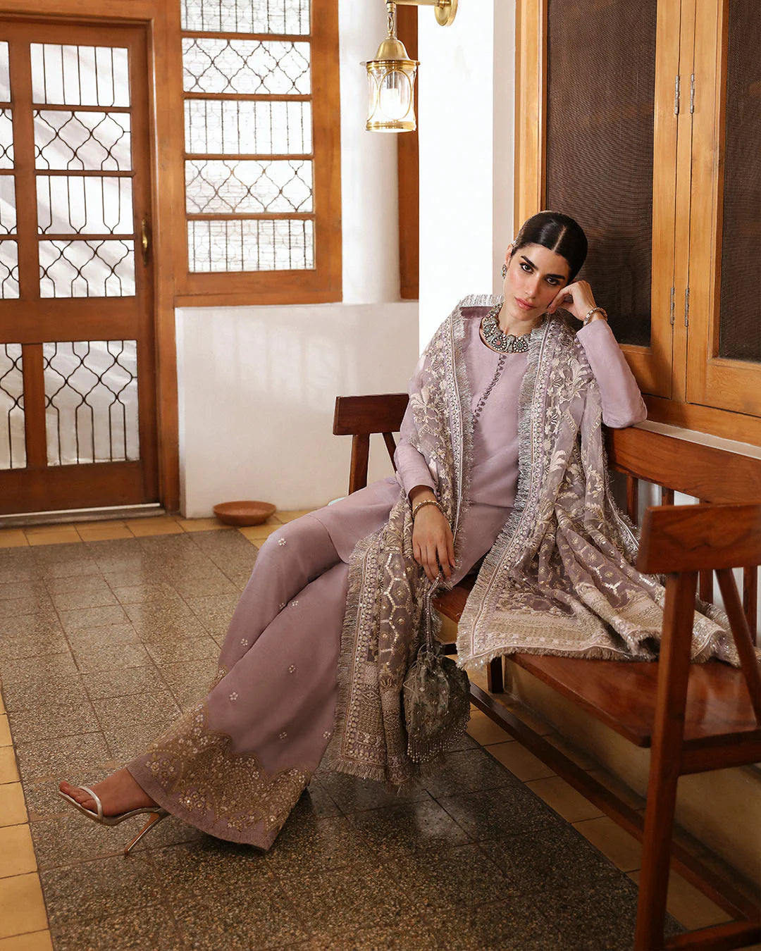 aurene-luxury-formal-embroidered-organza-dupatta-and-raw-silk-pants-seated-view-ayra
