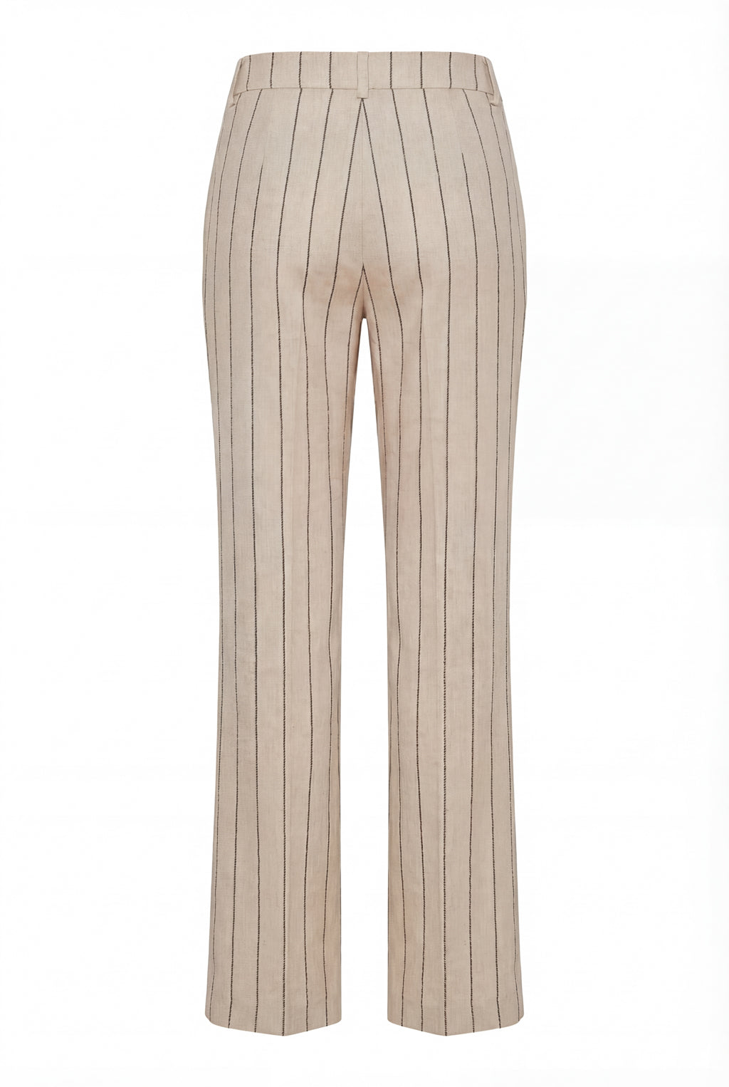 Beige pinstripe pants on a white background