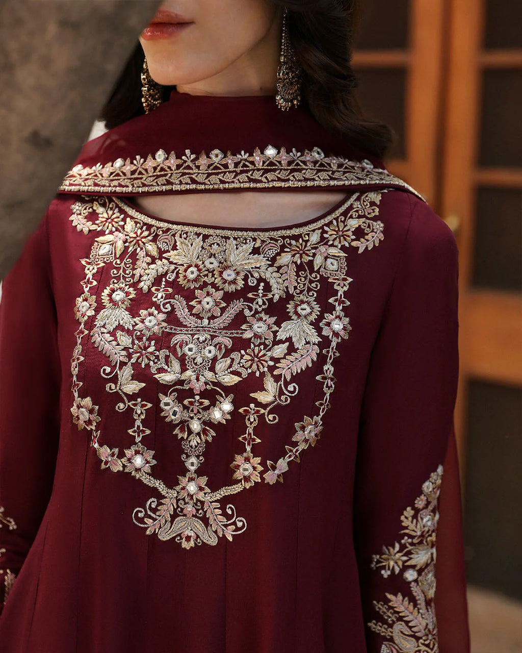 diana-close-up-of-meticulous-traditional-craft-tilla-embroidery-on-maroon-silk-ayra