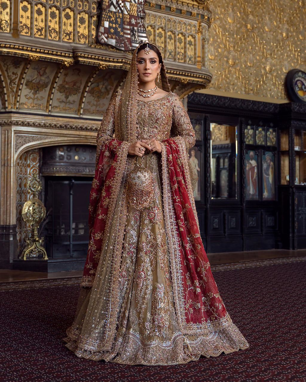 ghina-gold-hand-embellished-chiffon-lehenga-choli-with-contrasting-crimson-shawl-ayra