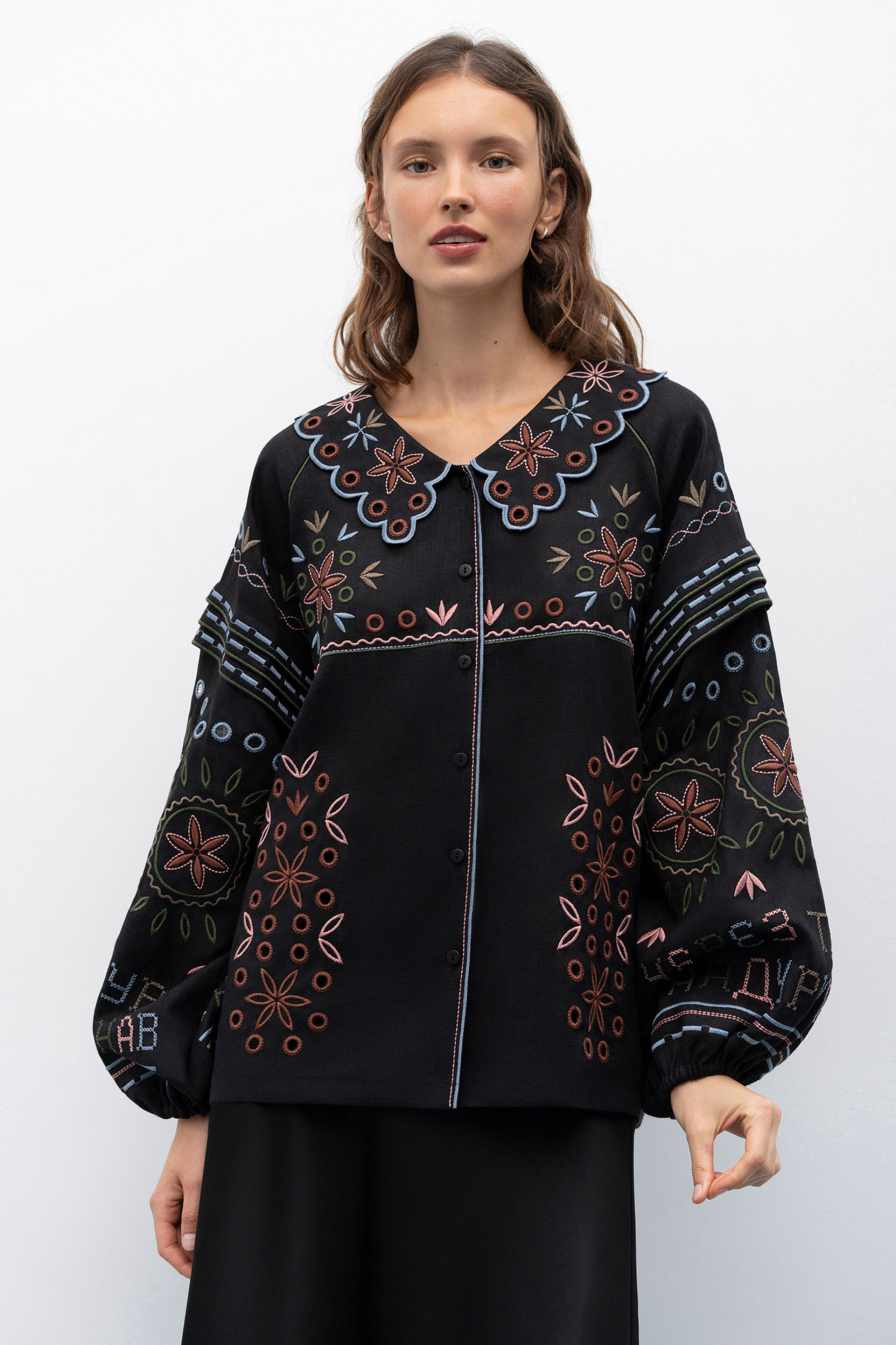 Beautiful women wearing Embroidered Women black Shirt