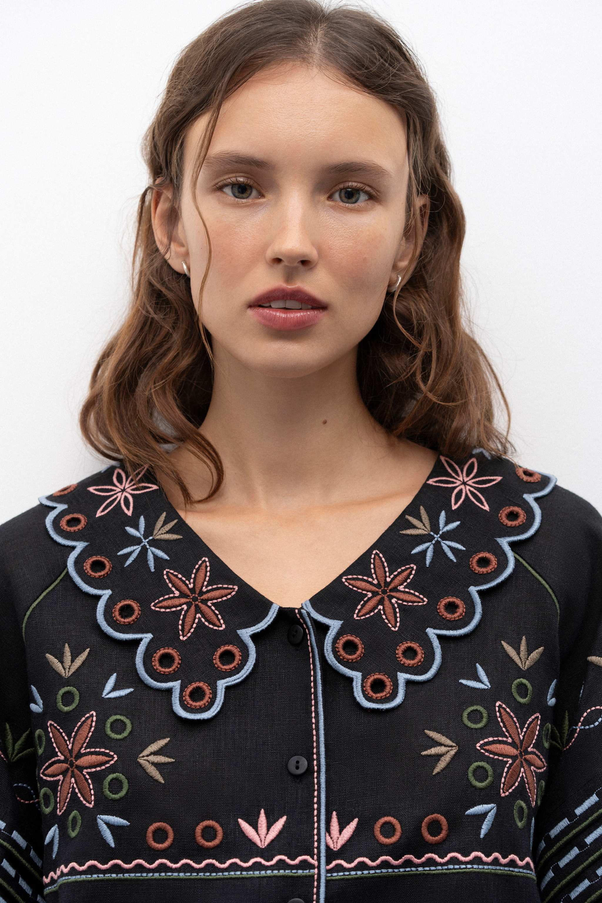 Beautiful women wearing Embroidered Women black Shirt