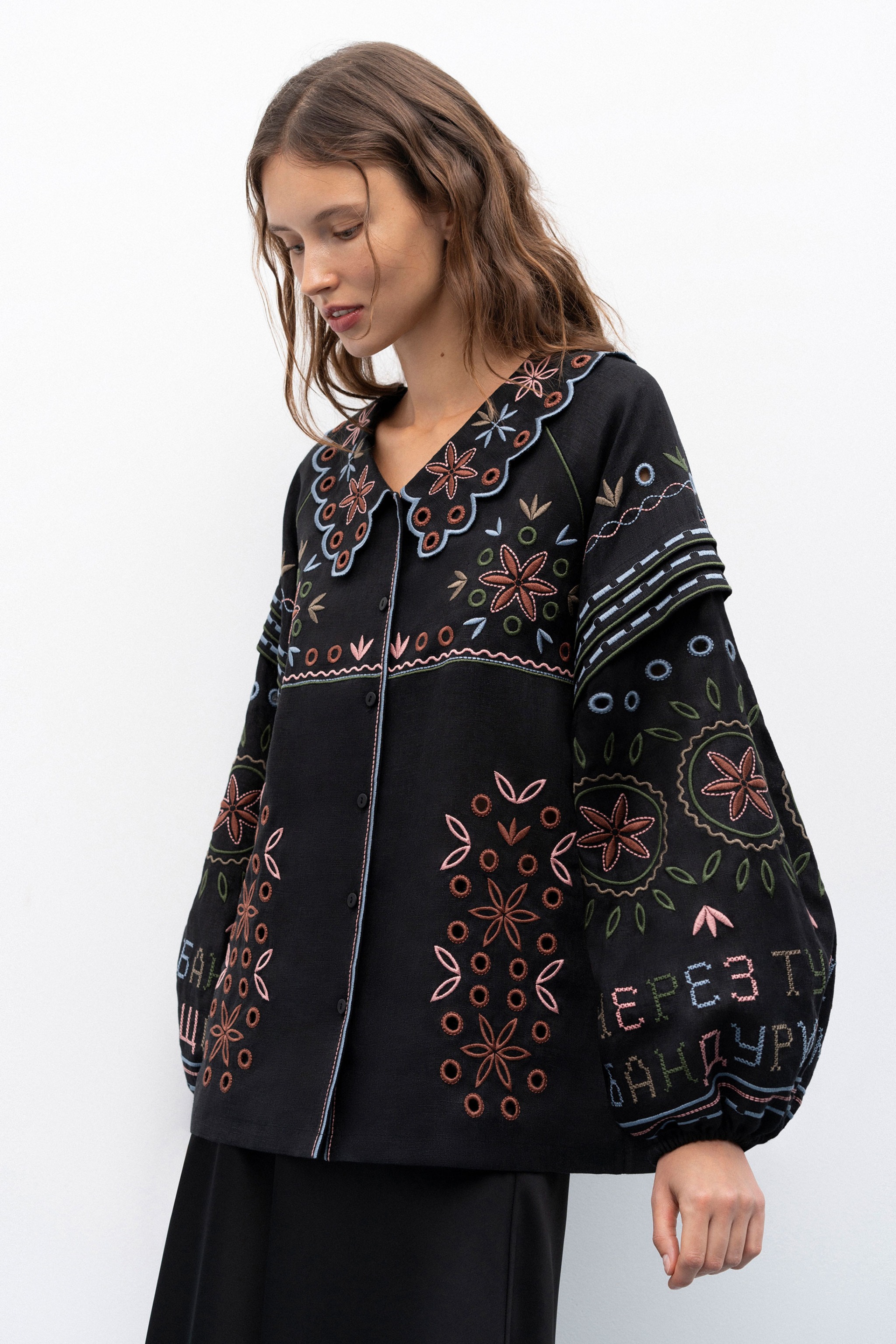 Beautiful women wearing Embroidered Women black Shirt