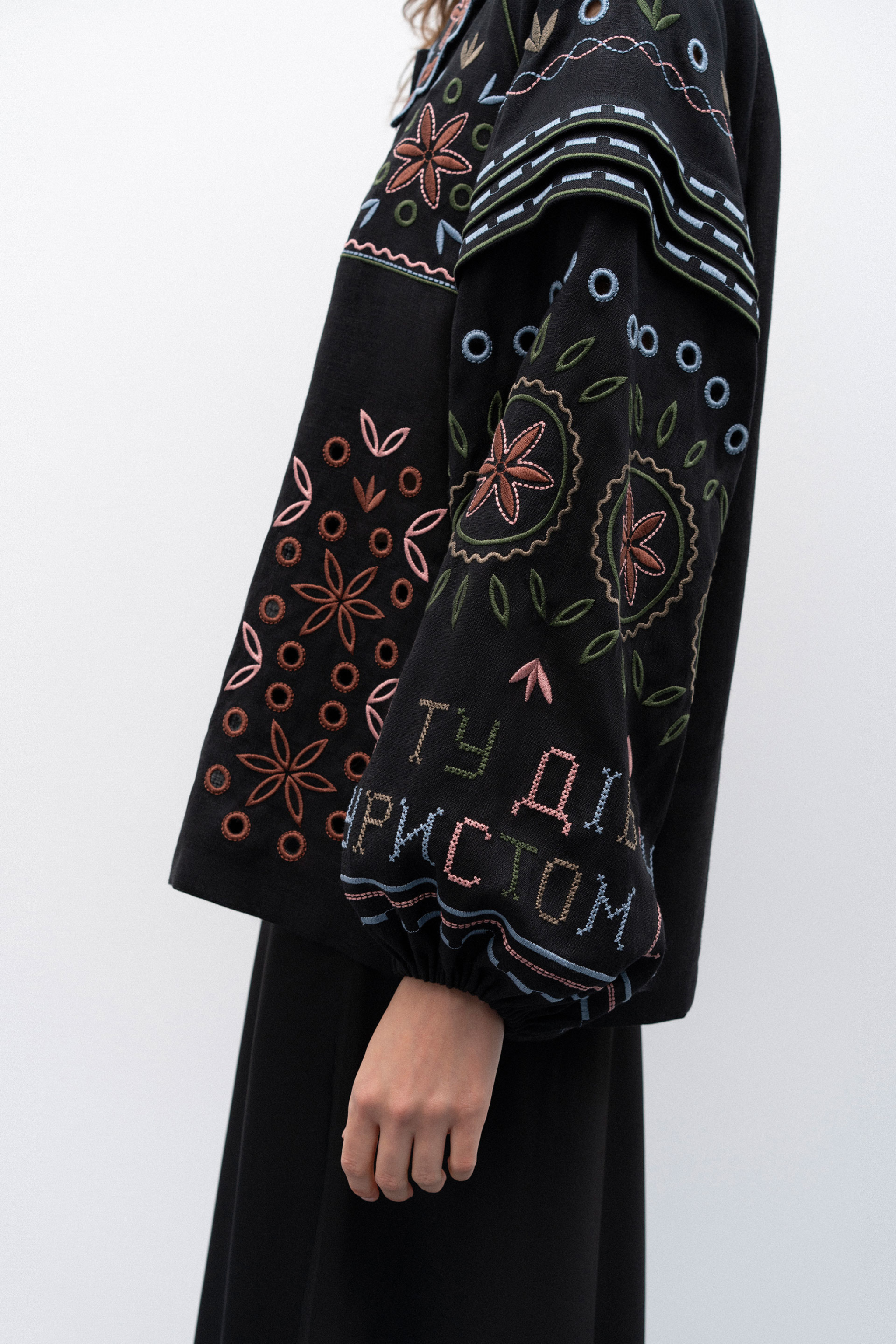 Beautiful women wearing Embroidered Women black Shirt