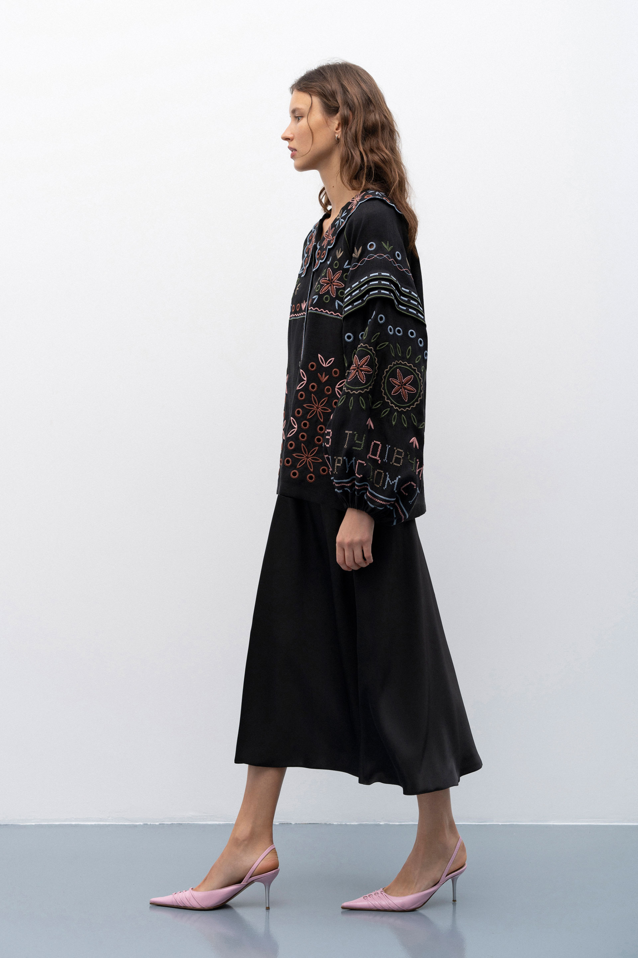 Beautiful women wearing Embroidered Women black Shirt