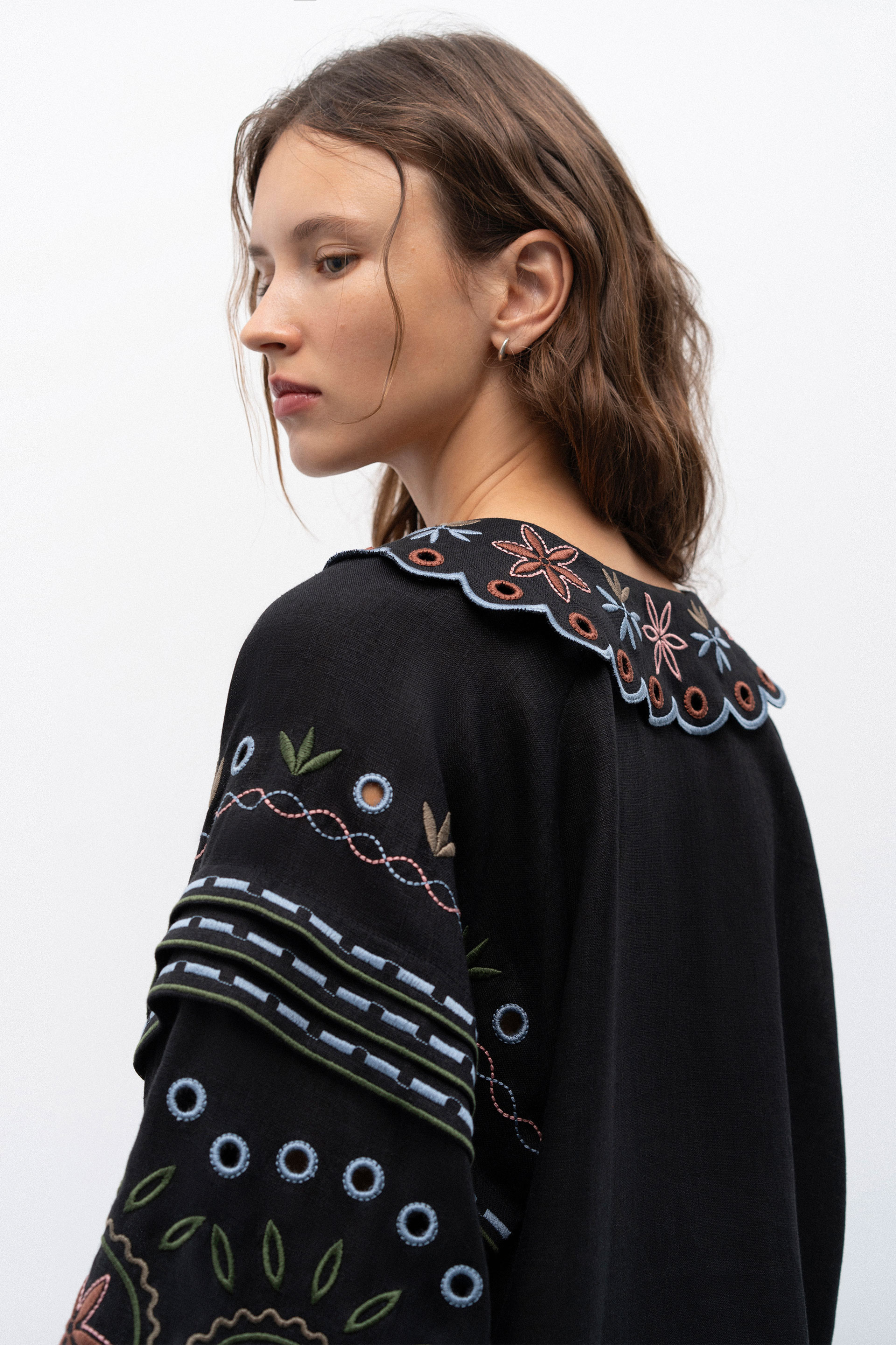 Beautiful women wearing Embroidered Women black Shirt