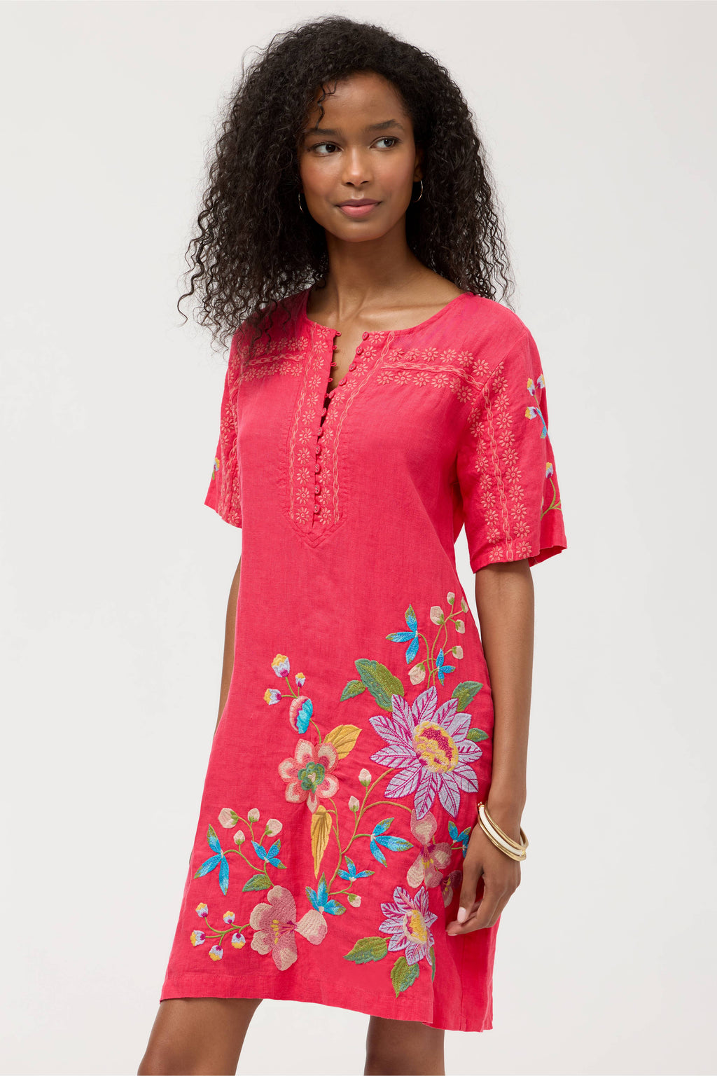 seamed-button-neck-luxury-resort-wear-dress-showing-detailed-botanical-threadwork-ayra