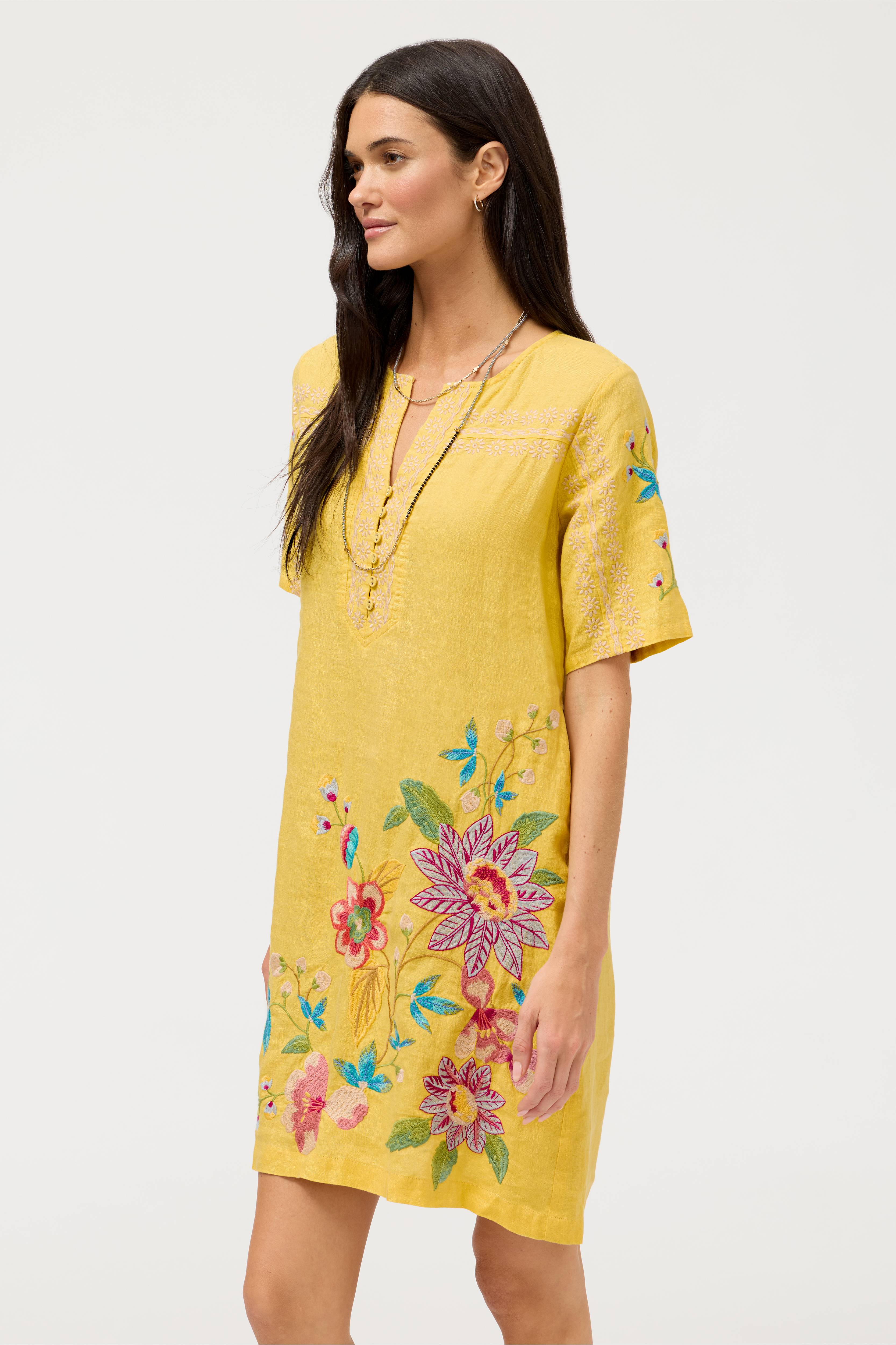 elena-luxury-linen-dress-showing-rich-side-floral-embroidery-and-short-sleeves-ayra
