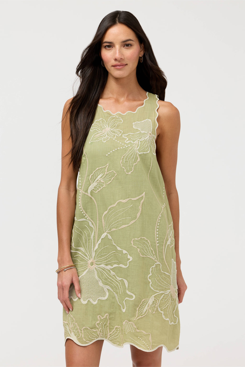 valentina-delicate-floral-embroidery-olive-mousse-cotton-shift-dress-ayra